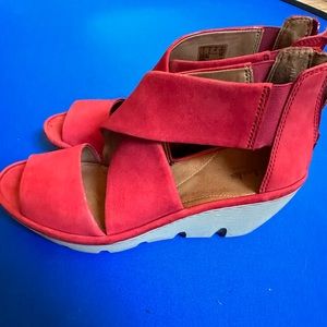 Red Clark’s Suede Wedge Sandals 8M